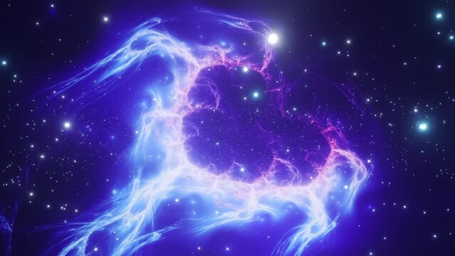 Space travel into a big galaxy and nebula in outer space