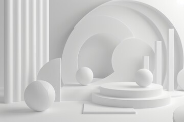 Abstract white minimal geometric shapes background. 3d render illustration mock up
