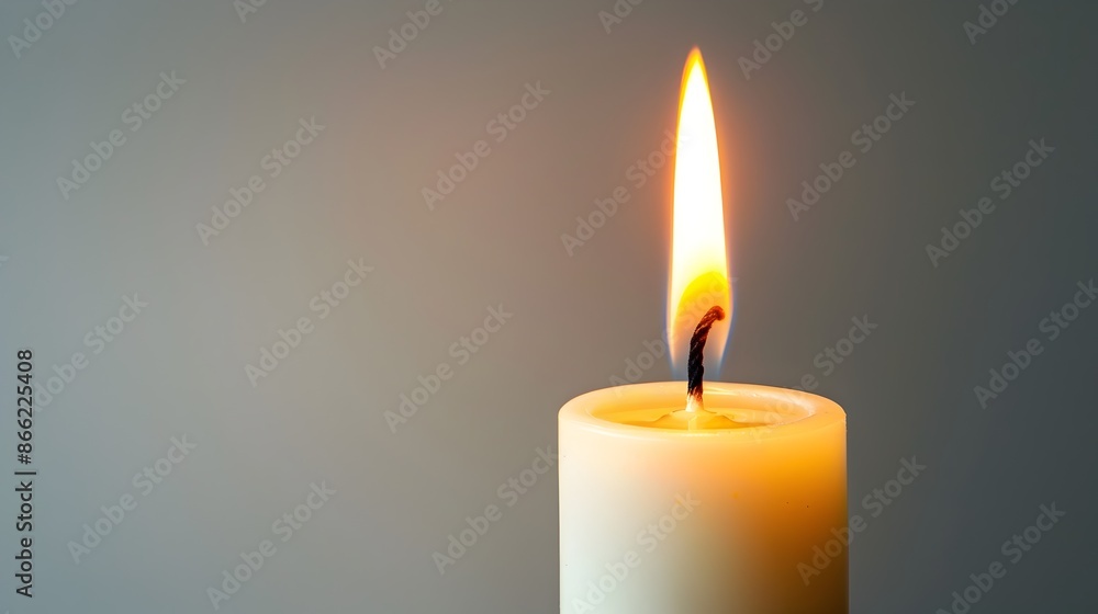 Poster delicate white candle flame symbolizing peace and tranquility on isolated background