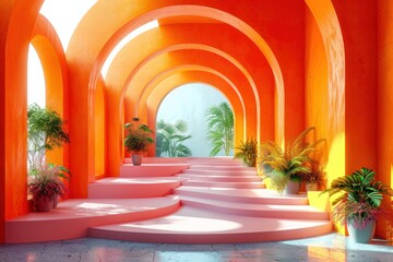 Fototapeta premium Clean and Sleek 3D Podium Design in Vibrant Peach Fuzz Color