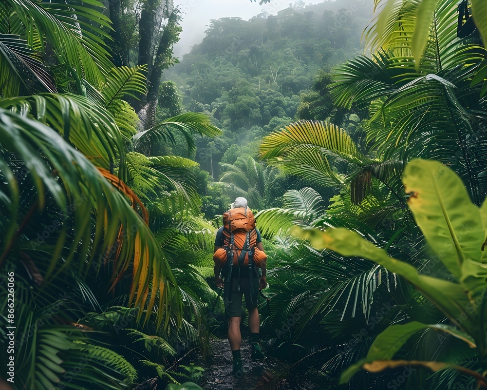 Canvas Prints Hiking Through a Lush Tropical Rainforest with Vibrant Green Foliage