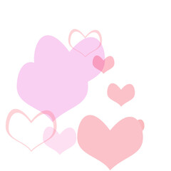 Red hearts confetti. Scatter cornered border on white valentine background.