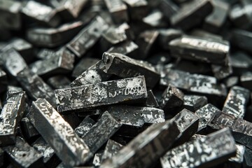 Lead. Closeup of Vintage Metal Type Pile in Abstract Steel Texture Background
