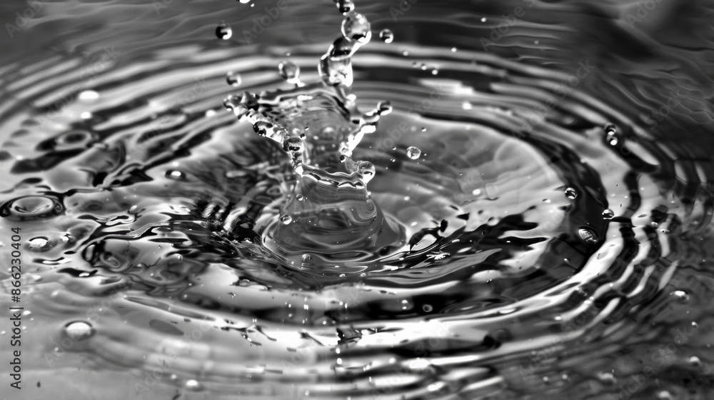 Aufkleber crystal clear droplet of water splashing into a reflective water surface, creating gentle circular r