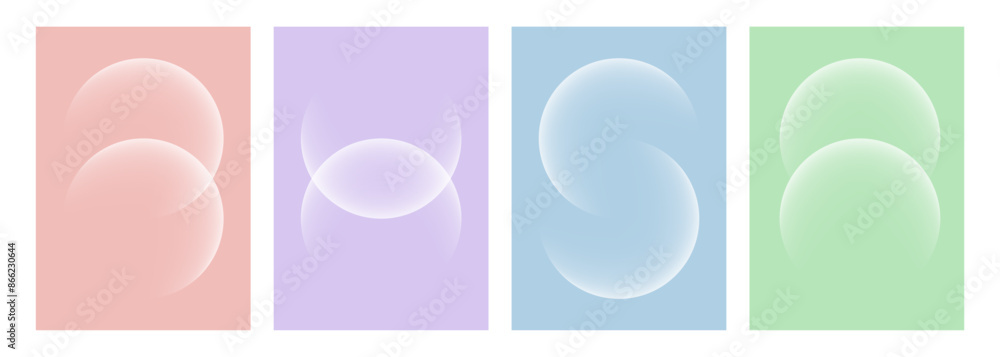 Aufkleber Set of white color gradient round shapes. Futuristic abstract backgrounds with light soft colored spheres for creative graphic design. Vector illustration.