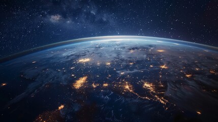 Obraz premium Earth's night side with bright city lights contrasted against the dark ocean