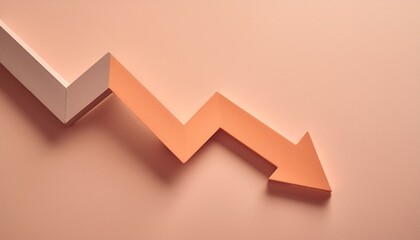 A red downward arrow hitting the concrete ground. Illustration of the concept of downturn of economy, falling of stock prices and recession