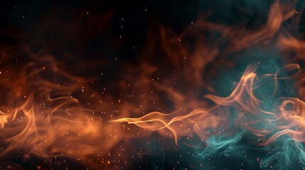Fire flames dancing in the night with a smoky background
