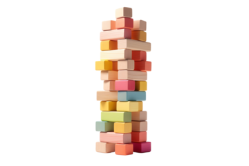 Vibrant Tower of Playful Blocks on White or PNG Transparent Background.