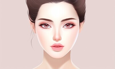 Fototapeta premium Close-up of a beautiful woman with perfect makeup, showcasing daily skincare and cosmetic beauty.