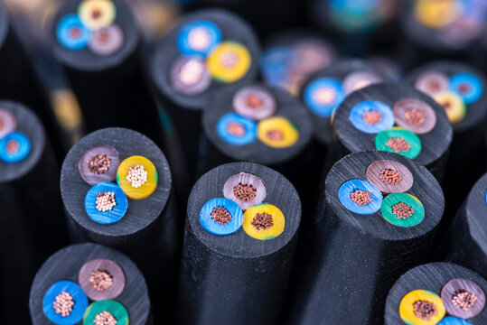 Group of electrical cable cross-section close-up