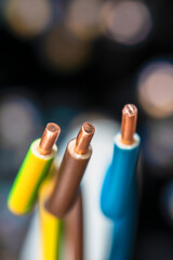 Obraz premium Copper cable wire used to electrical installation, close-up view