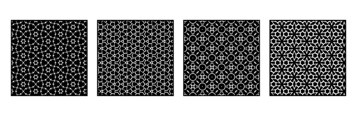 Set of 4 Oriental black and white pattern for fabric, wallpaper, flyer, business card. For use in graphics.