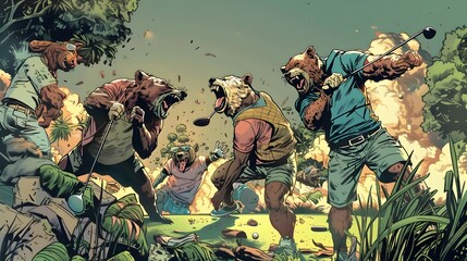 Fierce Fantasy Battle Between Warrior and Monstrous Creatures in Enchanted Forest