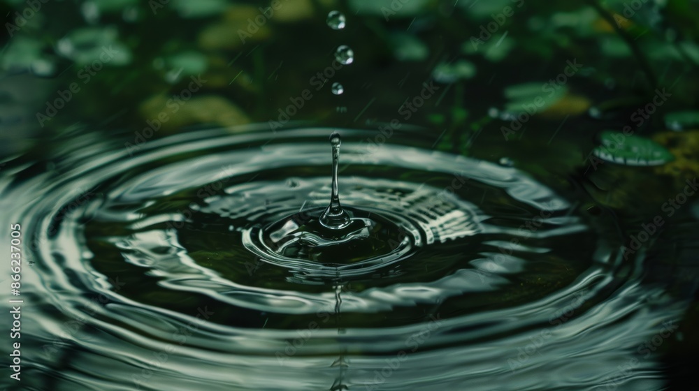 Aufkleber high-speed capture of a water drop making contact with a serene water surface, with detailed circula