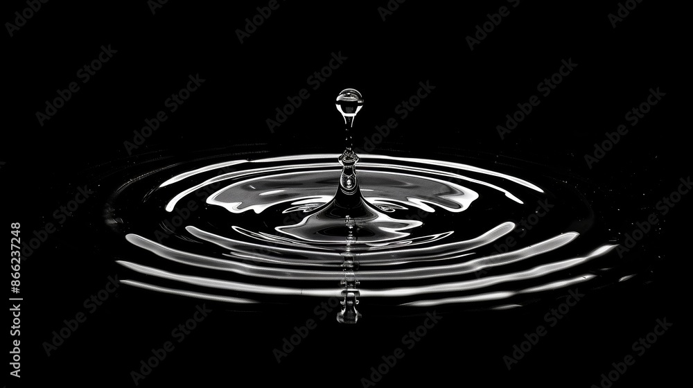 Aufkleber isolated water drop striking a motionless water surface, resulting in precise and even circular wave