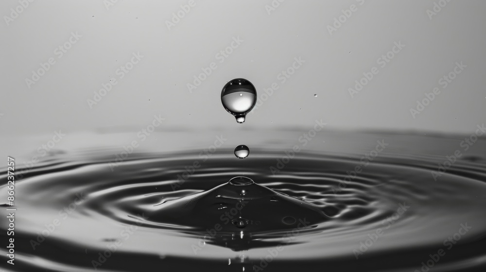 Aufkleber isolated water drop striking a motionless water surface, resulting in precise and even circular wave