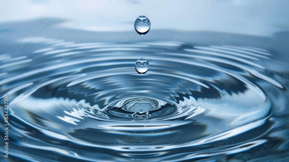 Aufkleber isolated water drop striking a motionless water surface, resulting in precise and even circular wave