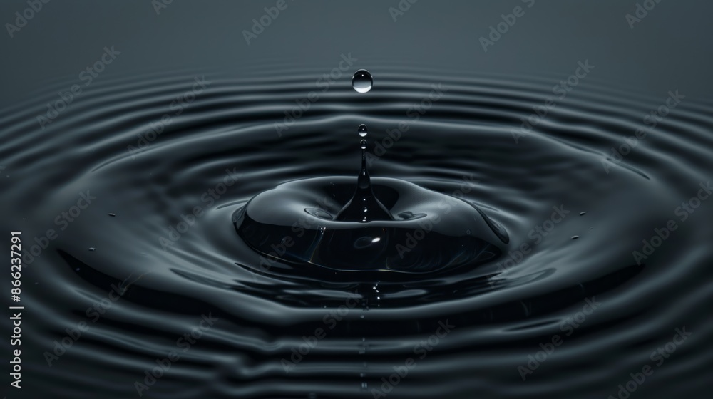 Aufkleber Isolated water drop striking a motionless water surface, resulting in precise and even circular waves spreading outward