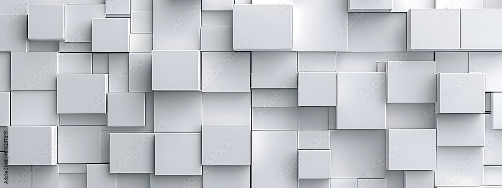 Poster abstract white background with squares and geometry, 3d rendering. simple geometric shapes on the wa