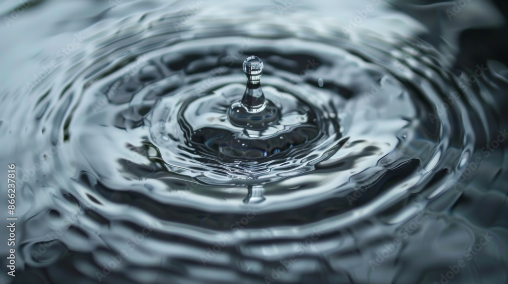 Aufkleber macro shot of a clear water drop hitting a smooth water surface, with perfectly concentric circles r