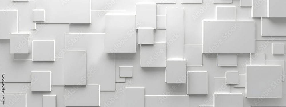 Poster abstract white background with squares and geometry, 3d rendering. simple geometric shapes on the wa