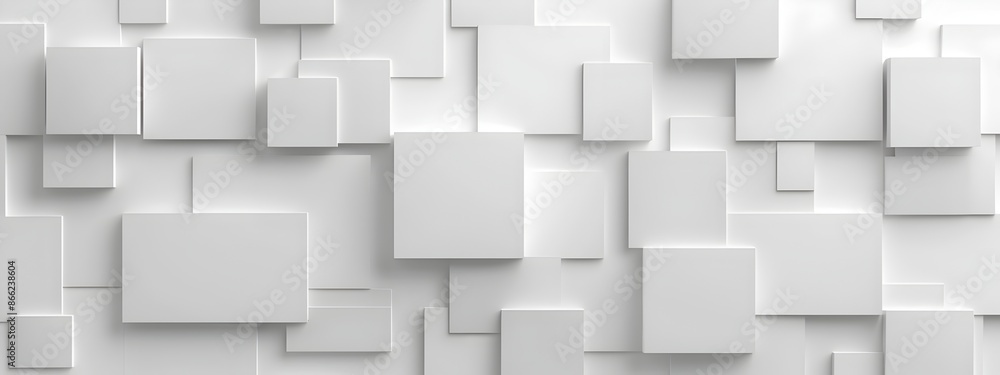 Poster abstract white background with squares and geometry, 3d rendering. simple geometric shapes on the wa