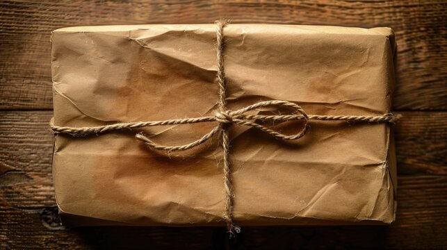 Brown parcel tied with a knot