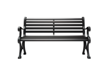 Monochrome Serenity: A Black Bench in the Spotlight on White or PNG Transparent Background.