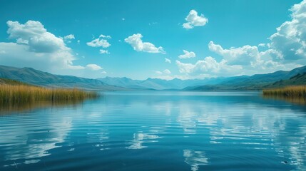 Fototapeta premium A beautiful lake with mountains in the background
