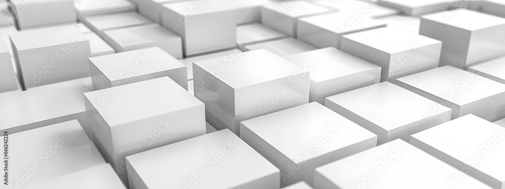Poster white background with squares, minimalist style, 3d rendering. the square pattern is made of soft wh