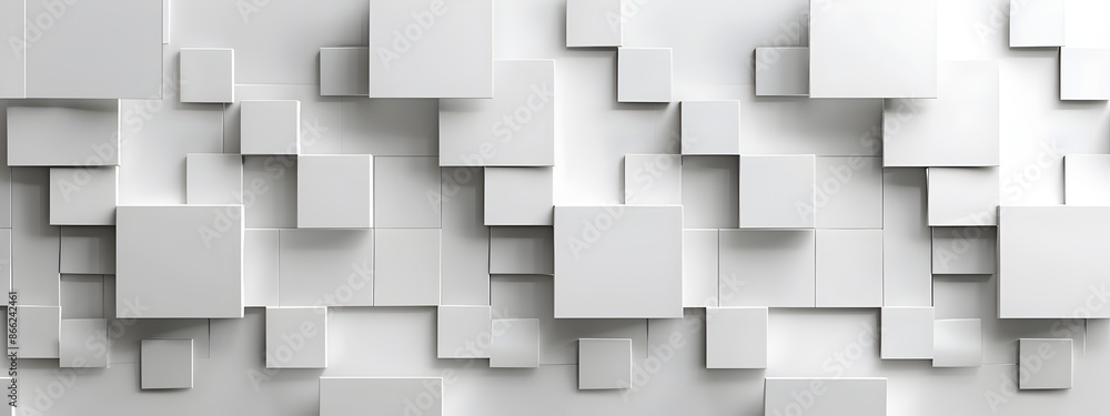 Poster white background with squares, minimalist style, 3d rendering. the square pattern is made of soft wh