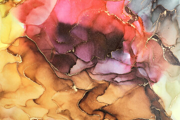Currents of translucent hues, snaking metallic swirls, and foamy sprays of color shape the landscape of these free-flowing textures. Natural luxury abstract fluid art painting in liquid ink technique