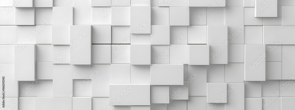 Poster white background with squares, minimalist style, 3d rendering. the square pattern is made of soft wh