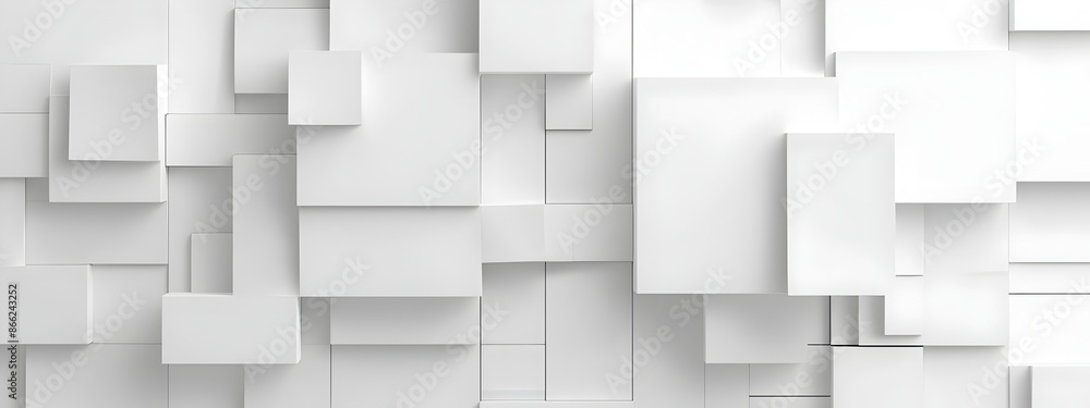 Poster white background with squares, minimalist style, 3d rendering. the square pattern is made of soft wh
