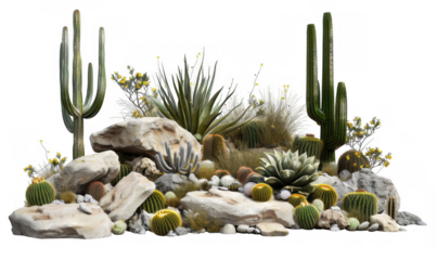 Desert Landscape with Cacti and Rocks