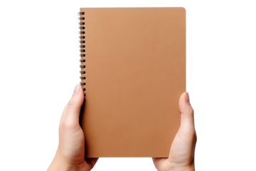 Capturing Creativity: Person Embracing Inspiration With Brown Notebook on White or PNG Transparent Background.