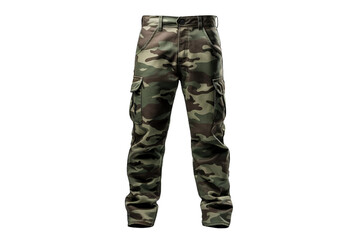 The Stealthy Elegance of Camo Cargo Pants on White or PNG Transparent Background.