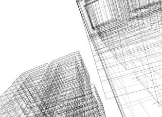 Abstract modern building. Architecture concept sketch. 