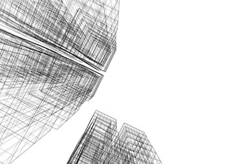 Abstract modern building. Architecture concept sketch. 