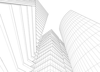 Abstract modern building. Architecture concept sketch. 