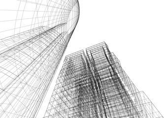 Abstract modern building. Architecture concept sketch. 