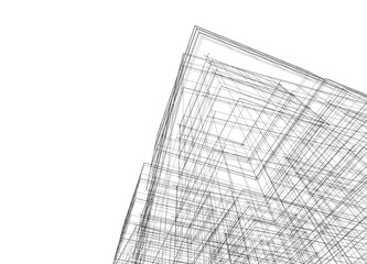 Abstract modern building. Architecture concept sketch. 