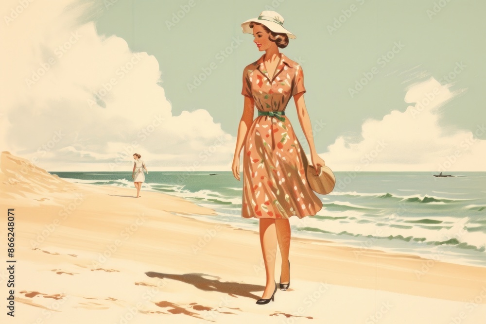 Poster walking beach dress adult.