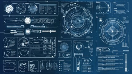 Minimalist Blueprint Style Infographics Technical Data Visualizations