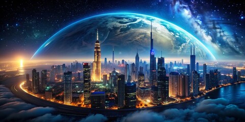 Futuristic City Under a Giant Celestial Dome