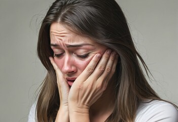 Fototapeta premium Desperate woman, overwhelmed with a current situation - portrait