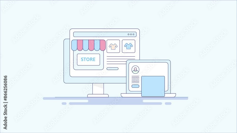 Poster online shopping store ecommerce website performance report, sales analytics graph and online user on