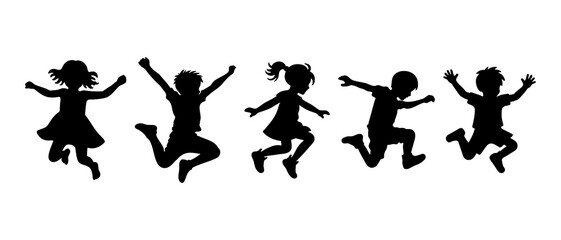 Children dancing silhouette black filled vector Illustration icon. kids playing vector. Children are jumping, playing and having fun.