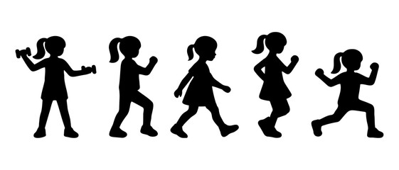 Children exercising silhouette black filled vector Illustration icon. kids playing vector. Children are jumping, playing and having fun.